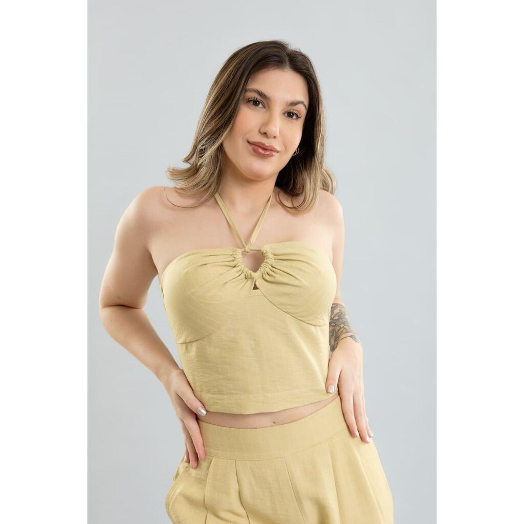 Blusa Top Cropped Feminino Risca de Giz e Amarração Dialogo