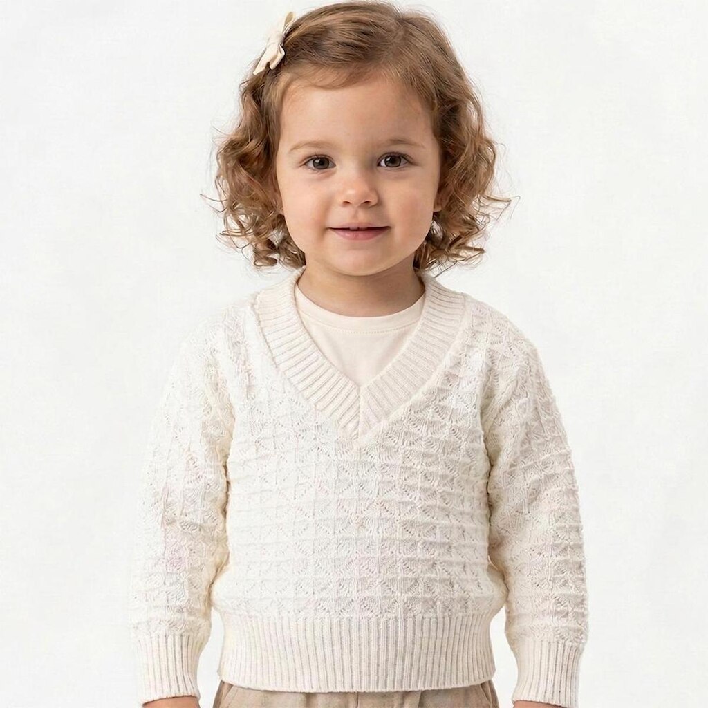 Blusa Trabalhada Tricô Kids Decote V
