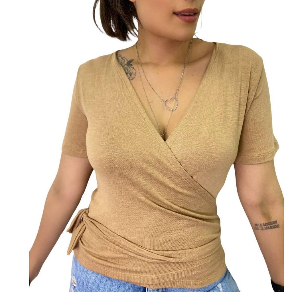 Blusa Transpassada com Amarração em Viscolycra