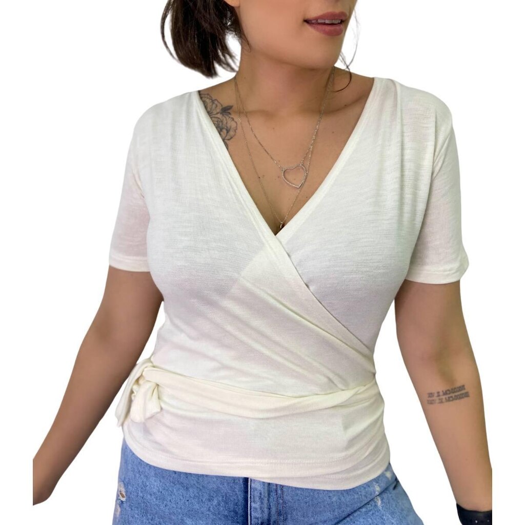 Blusa Transpassada com Amarração em Viscolycra