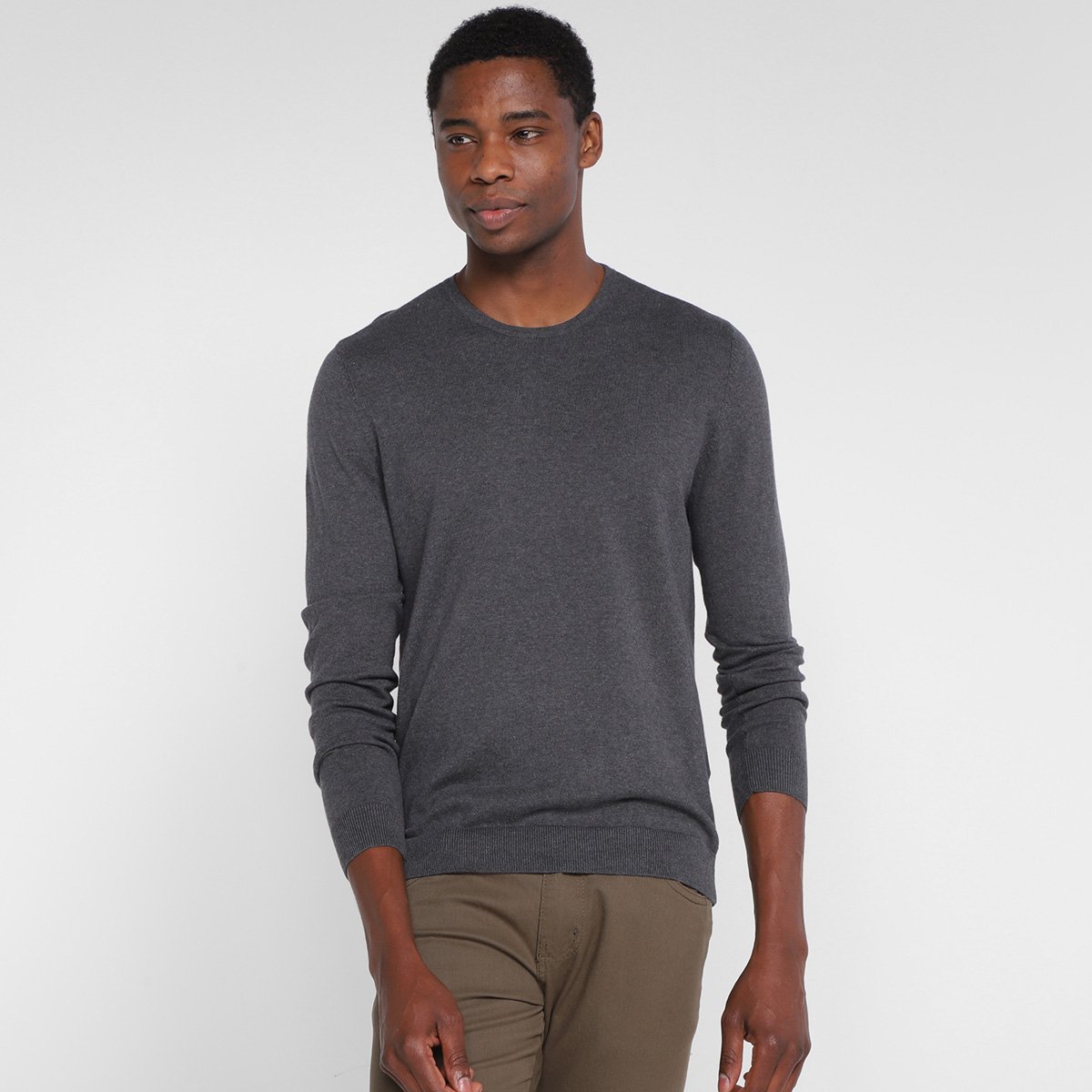 Blusa Tricô Hering Manga Longa Masculina - Mescla Escuro Menor preço em Blusa Tricô Hering Manga Longa Masculina - Mescla Escuro