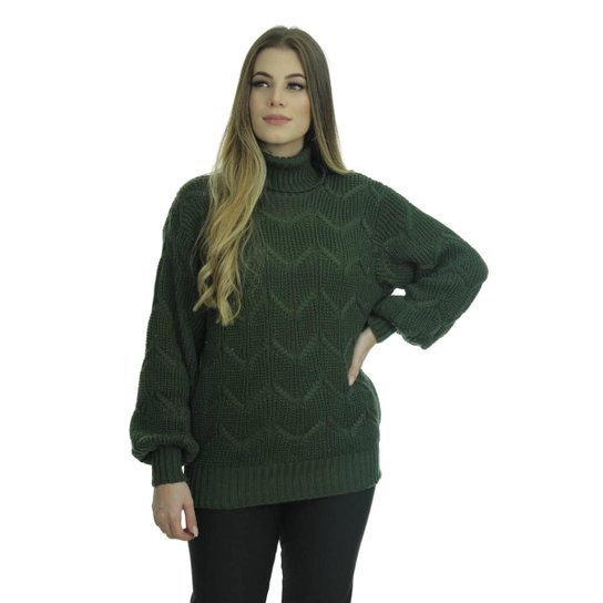 Blusa Tricot Anto Feminina Inverno Shopping do Tricô - Verde Militar