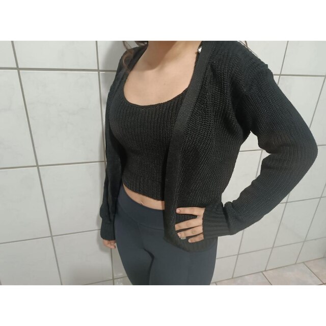 BLUSA TRICOT C/ 2 PEÇAS PRETA AMORELIE