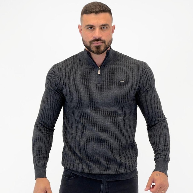 Blusa Tricot Dixie Gola Alta com Zíper Manga Longa Masculina