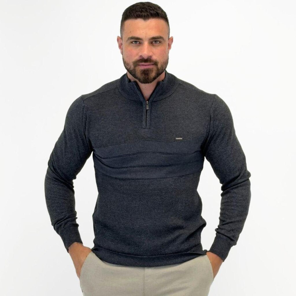 Blusa Tricot Dixie Manga Longa Gola Alta com Zíper Masculina
