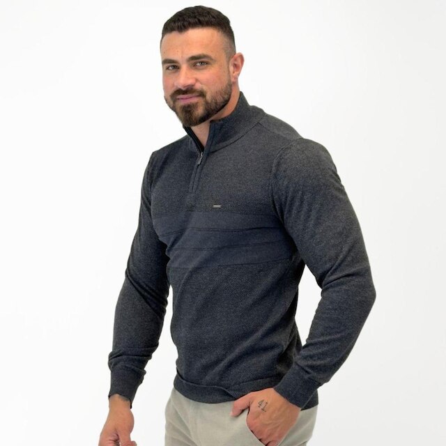 Blusa Tricot Dixie Manga Longa Gola Alta com Zíper Masculina
