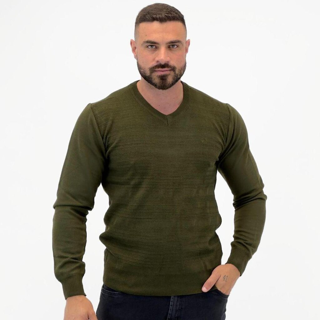 Blusa Tricot Dixie Texturizada Gola V Manga Longa Masculina