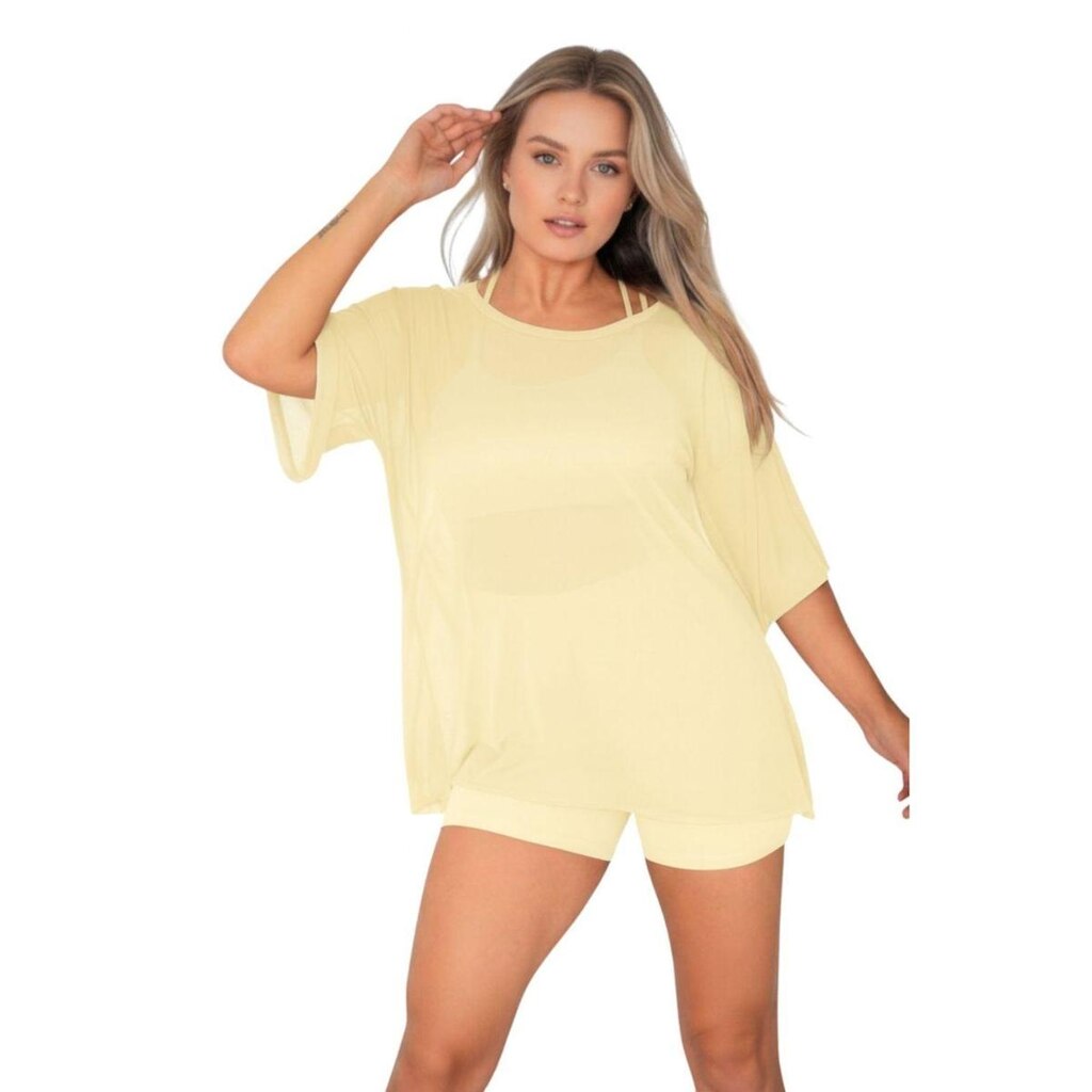 Blusa Tule Feminina Fitness Academia Manga Curta Amarelo