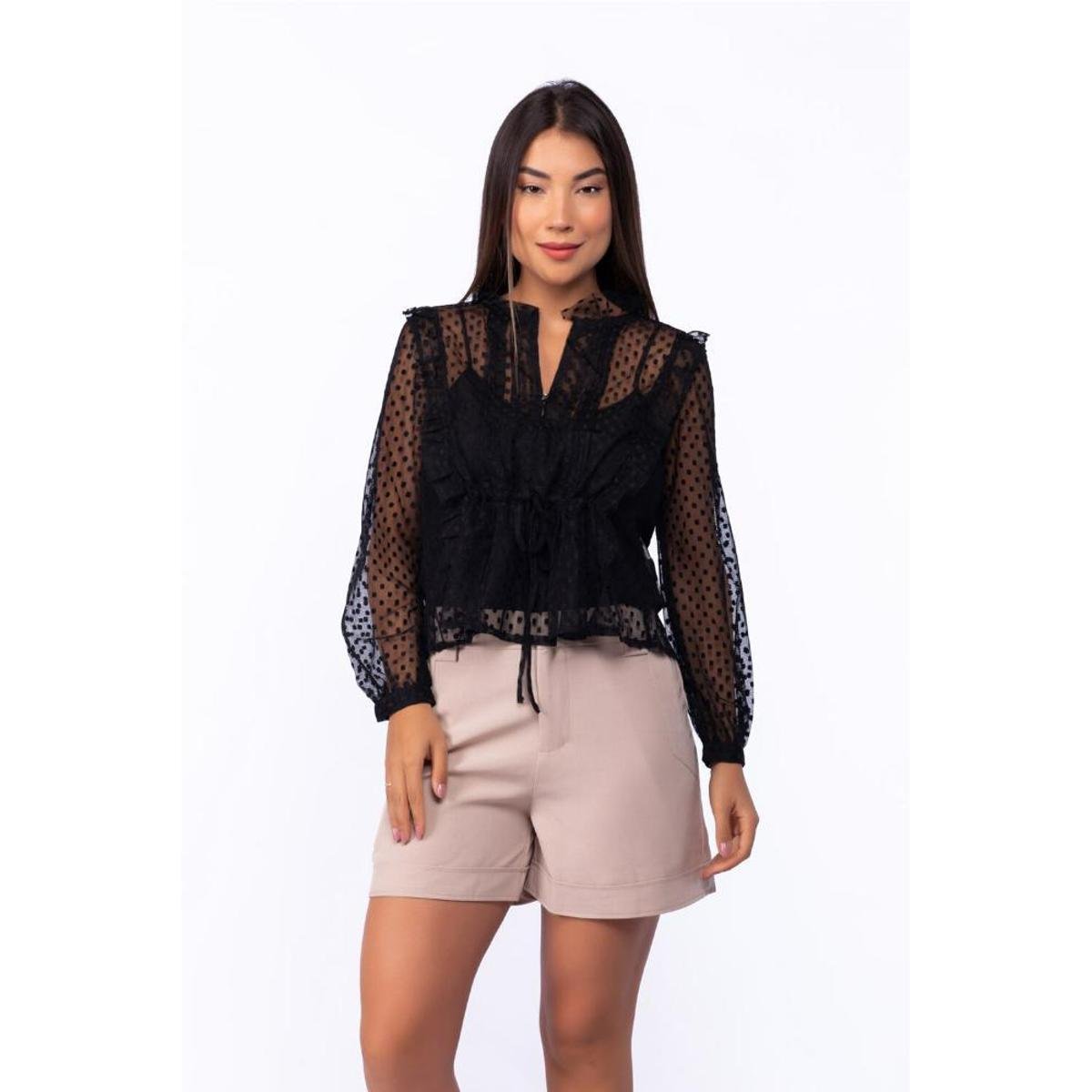 blusinha de tule manga longa