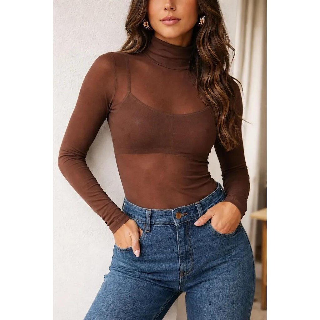 Blusa Tule Manga Longa Feminina Luxo