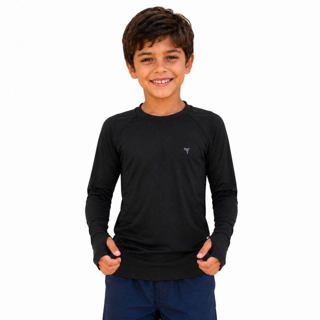 Blusa UV Infantil Com Dedeira Proteção Solar Manga Longa 04 ao 12 Anos Unissex