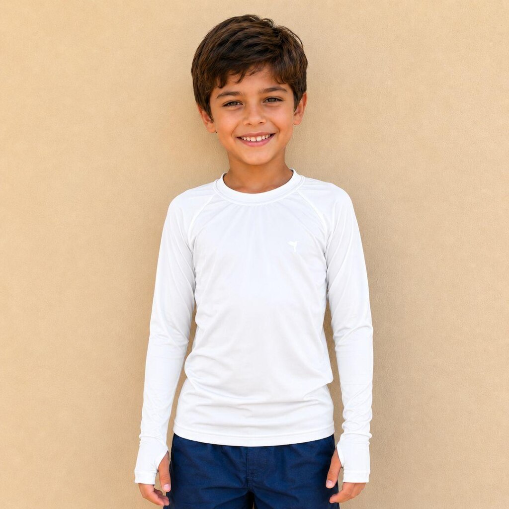 Blusa UV Infantil Com Dedeira Proteção Solar Manga Longa 04 ao 12 Anos Unissex