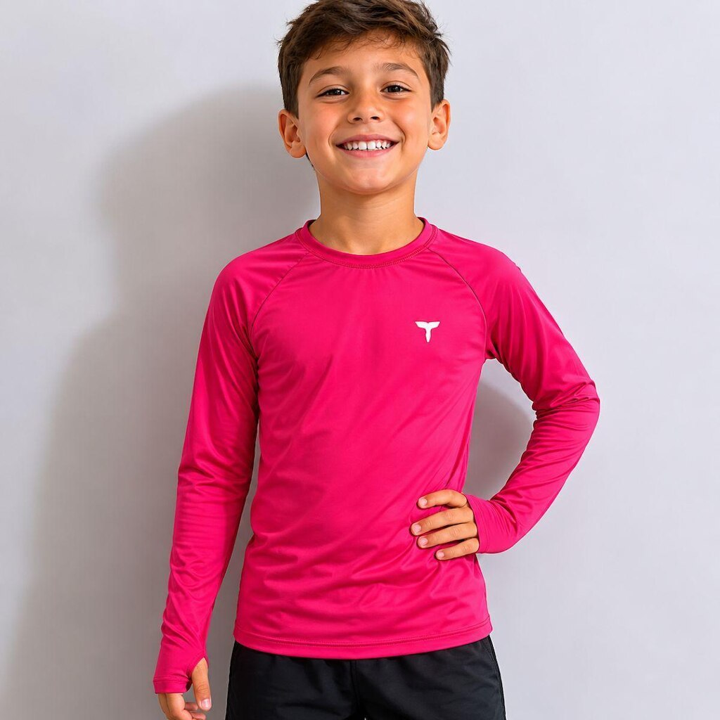 Blusa UV Infantil Com Dedeira Proteção Solar Manga Longa 04 ao 12 Anos Unissex