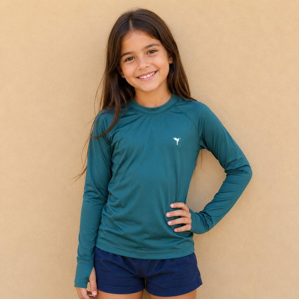 Blusa UV Infantil Com Dedeira Proteção Solar Manga Longa 04 ao 12 Anos Unissex