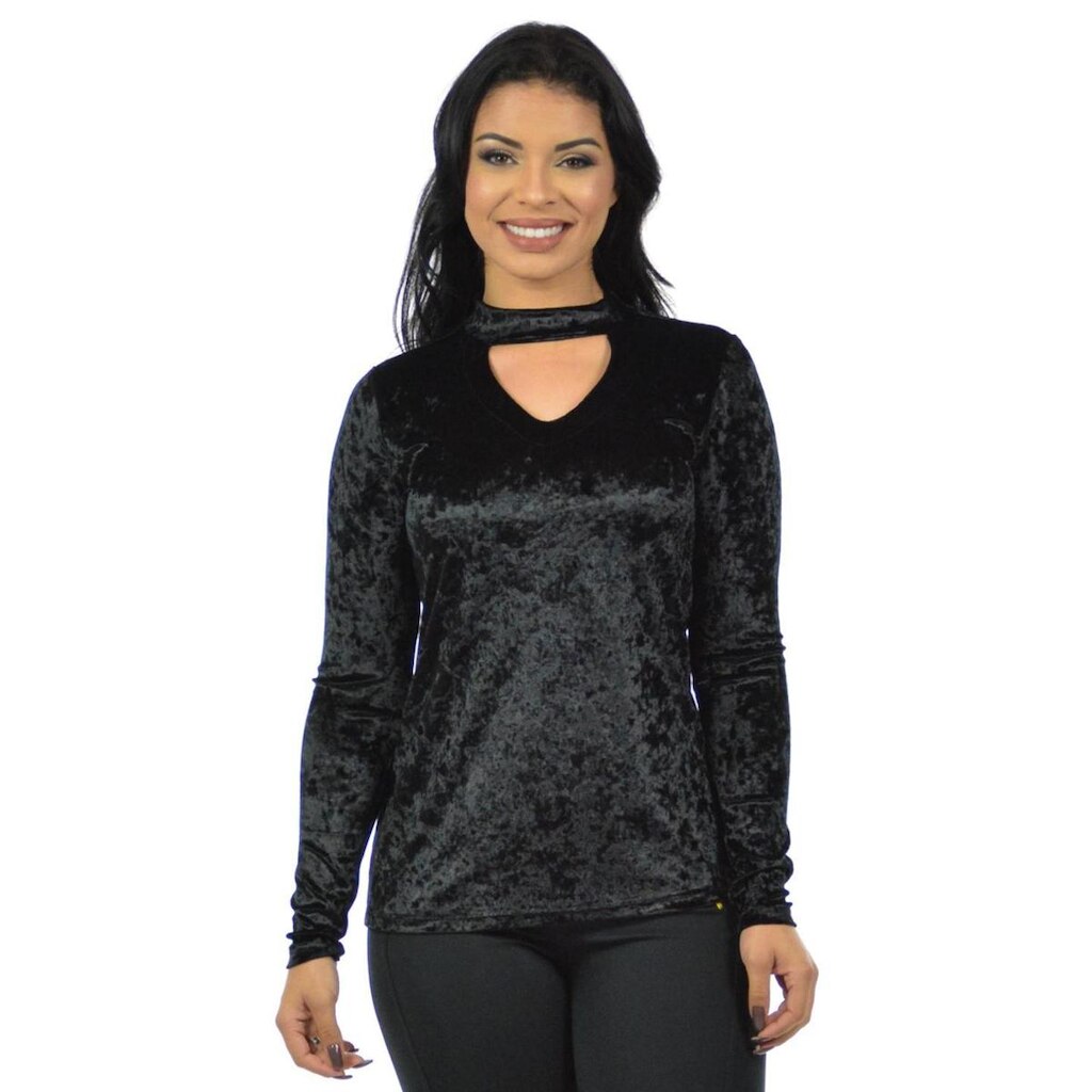 Blusa veludo chocker fenomenal Preto G