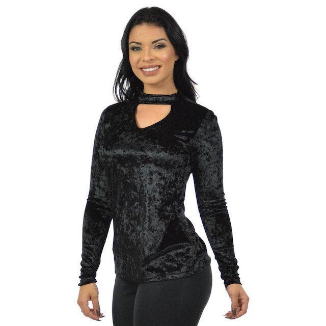 Blusa veludo chocker fenomenal Preto G