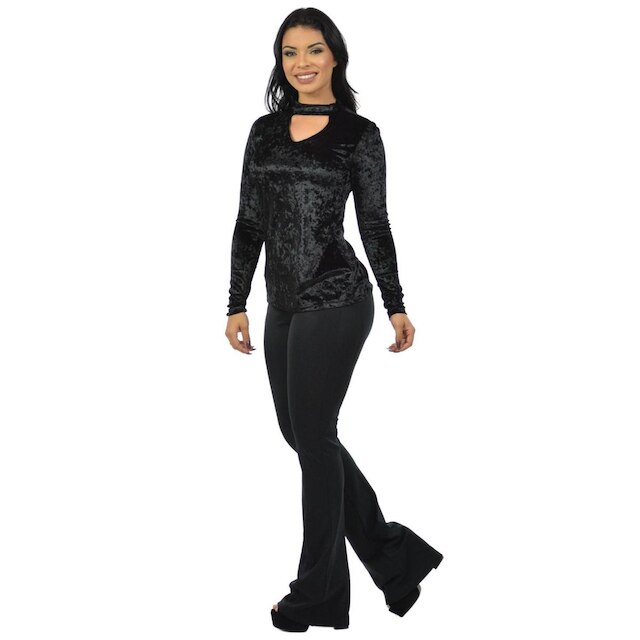 Blusa veludo chocker fenomenal Preto G
