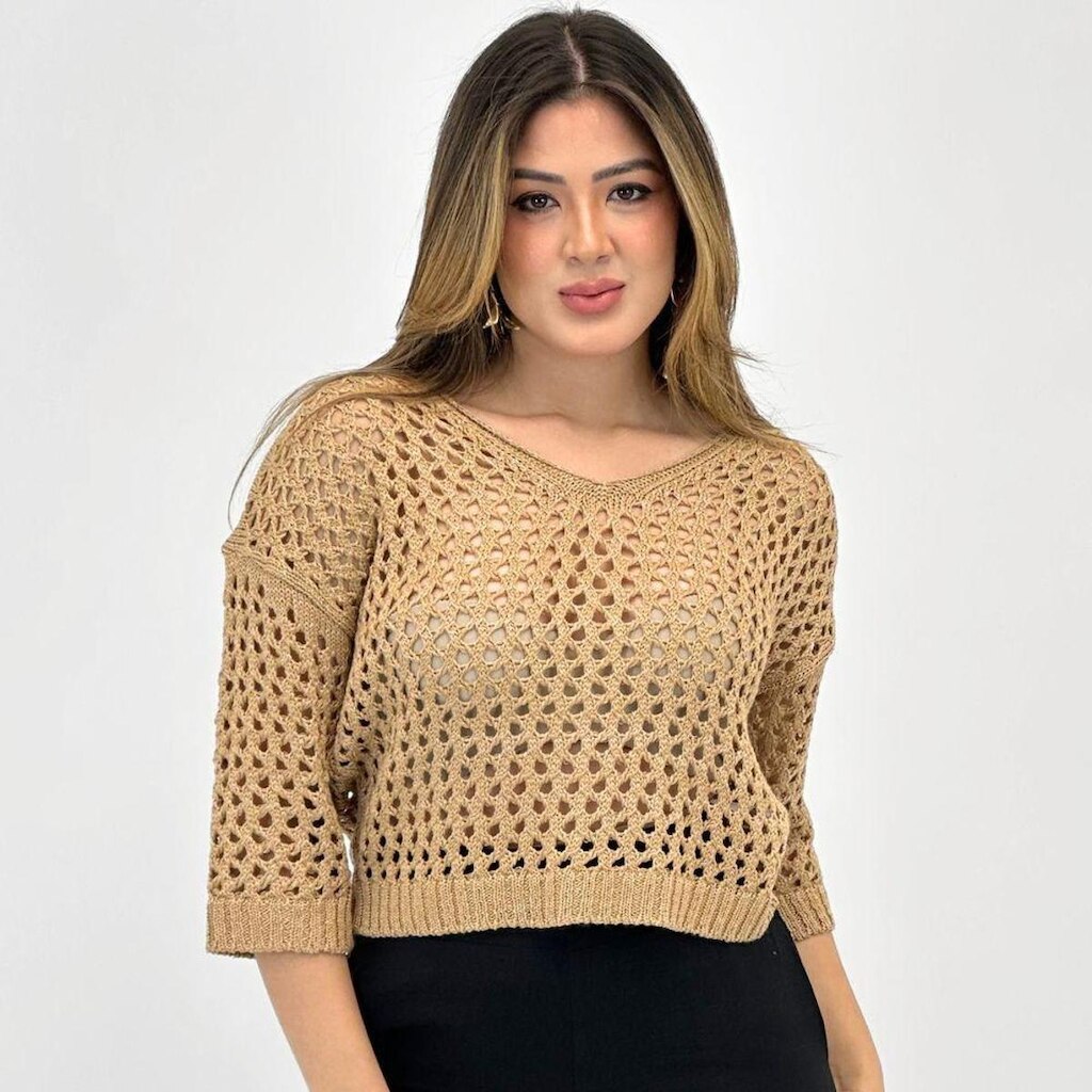 Blusa Via Tricot Modal Manga 3/4 Feminina