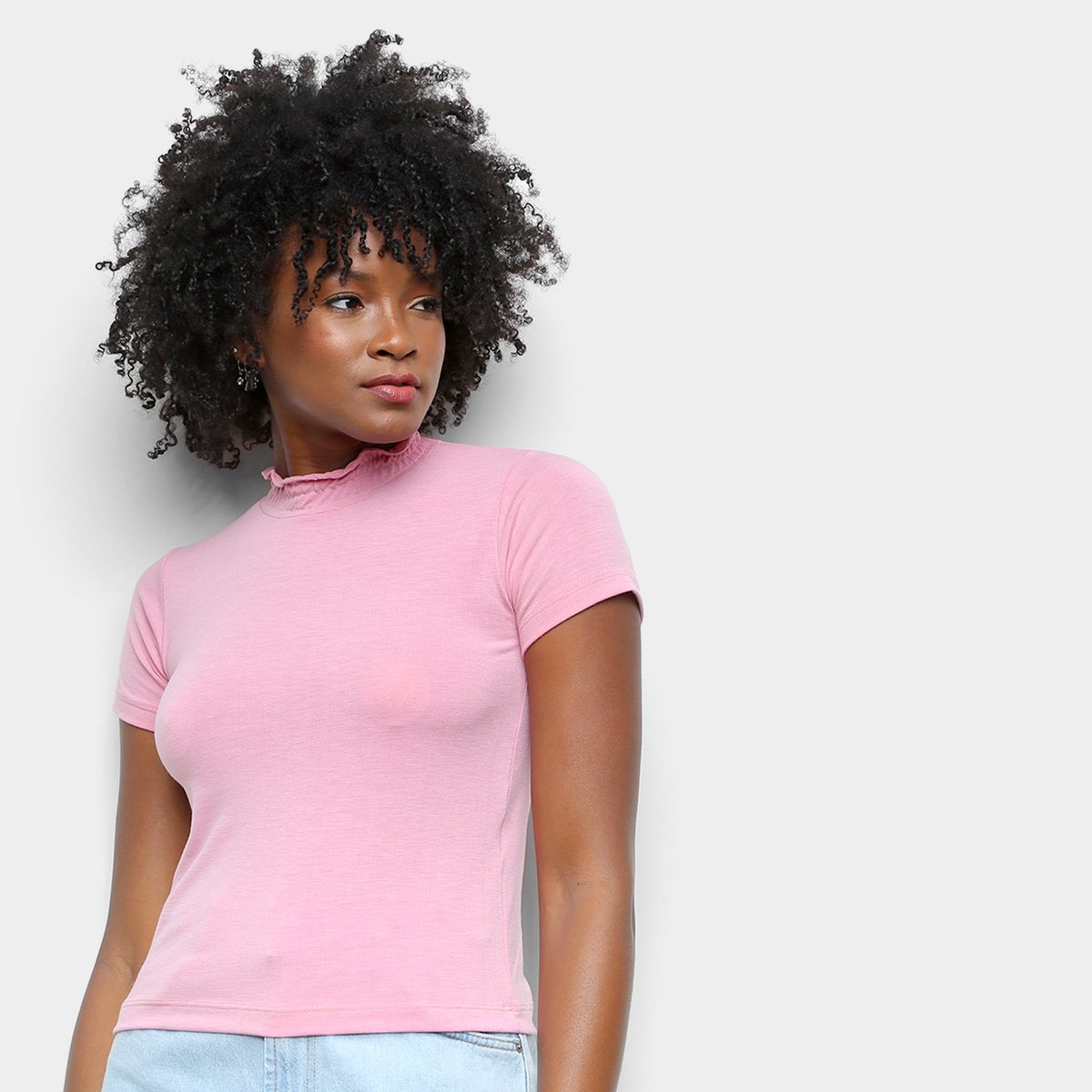 Blusa Volare Básica Gola Alta Feminina - Rosa Menor preço em Blusa Volare Básica Gola Alta Feminina - Rosa
