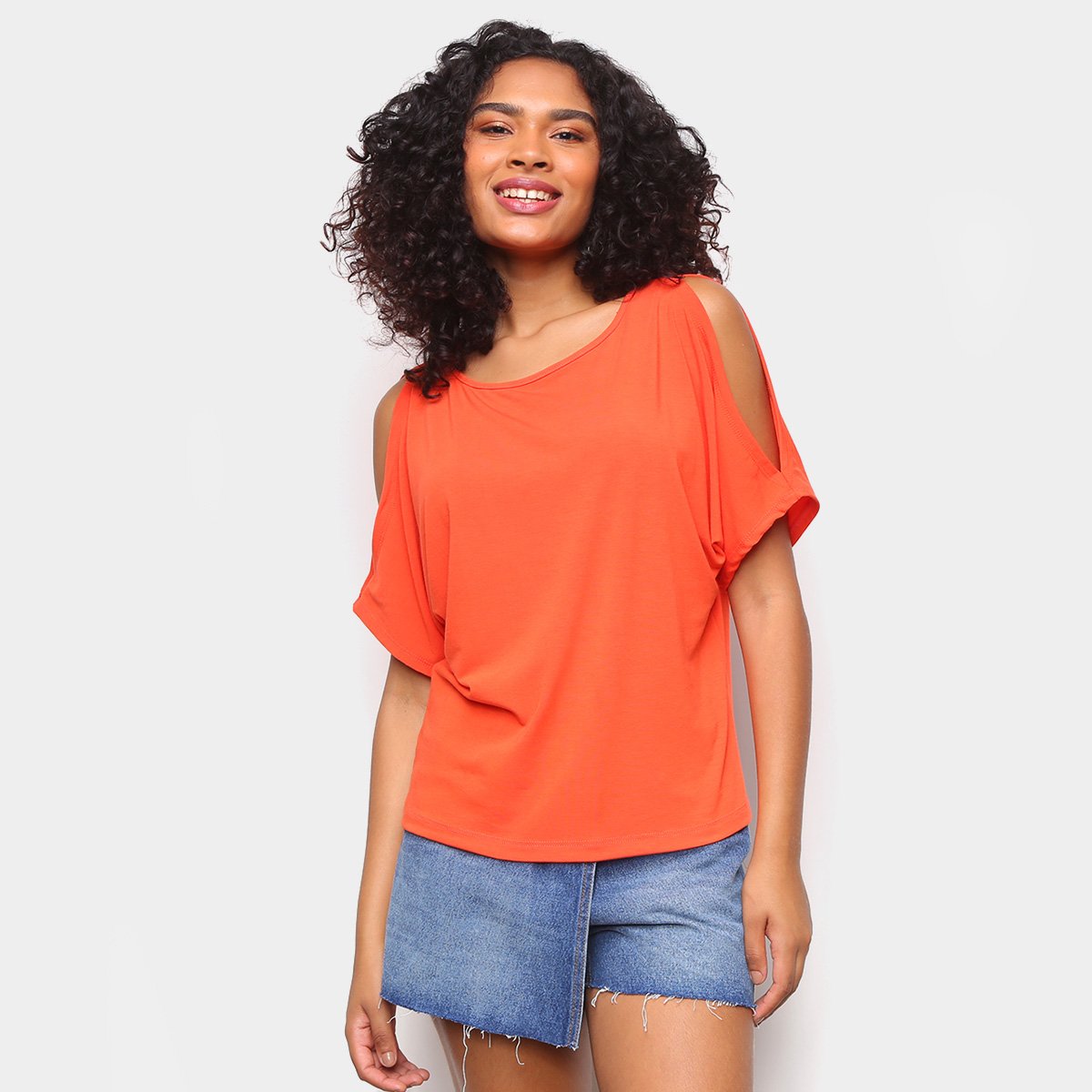 Blusa Volare Básica Manga C/ Abertura Feminina - Laranja Menor preço em Blusa Volare Básica Manga C/ Abertura Feminina - Laranja