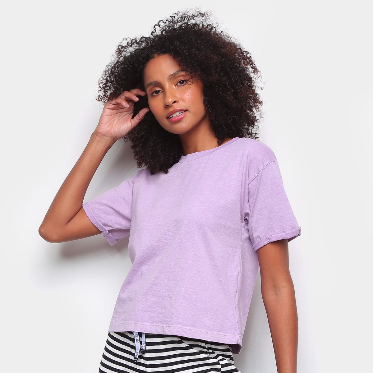 Blusa Volare Básica Manga Dobrada Feminina - Lilás Menor preço em Blusa Volare Básica Manga Dobrada Feminina - Lilás