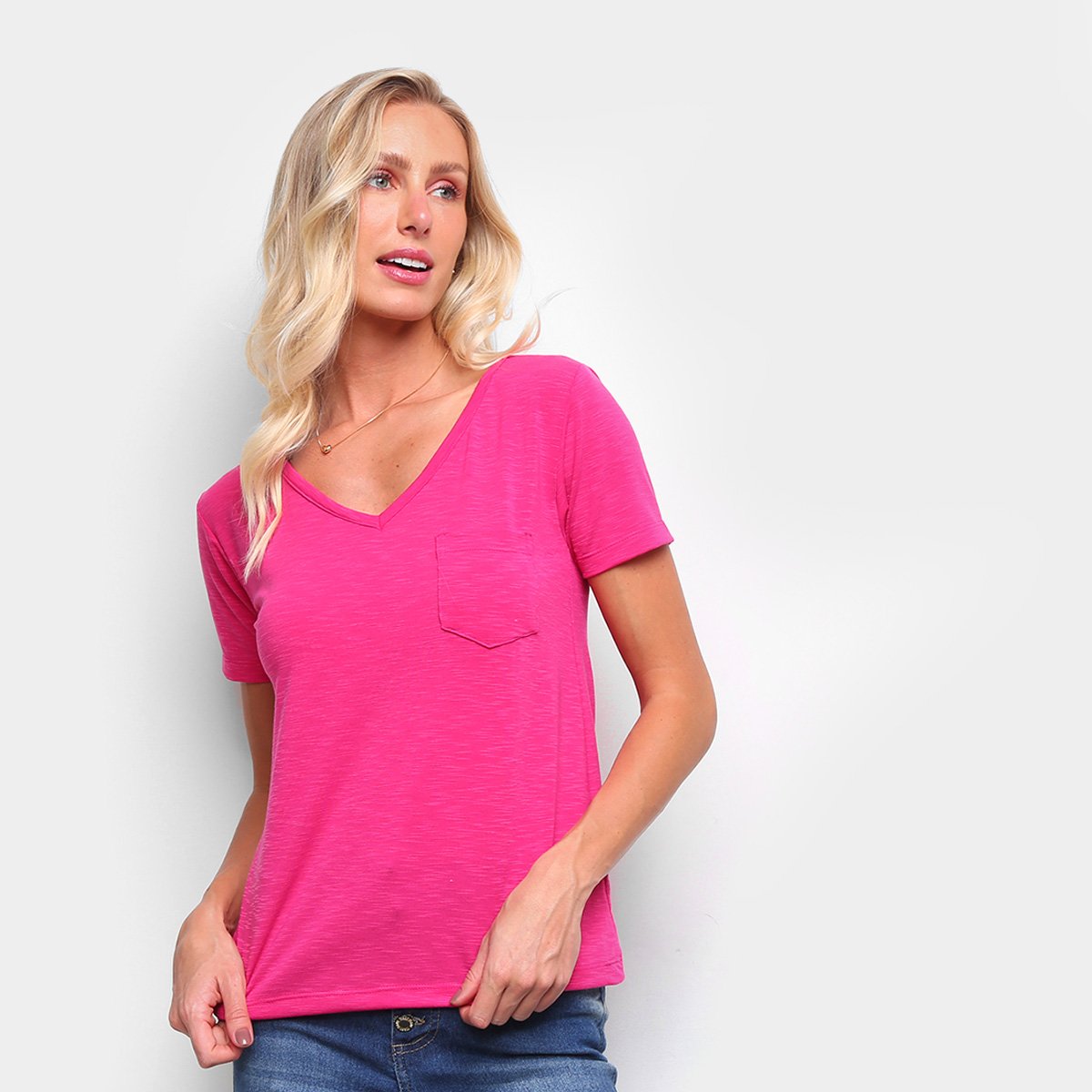Blusa Volare C/ Bolso Manga Curta Feminina - Rosa Menor preço em Blusa Volare C/ Bolso Manga Curta Feminina - Rosa
