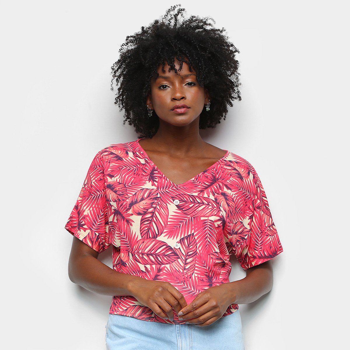 Blusa Volare Decote V Botões Feminina - Rosa Escuro Menor preço em Blusa Volare Decote V Botões Feminina - Rosa Escuro