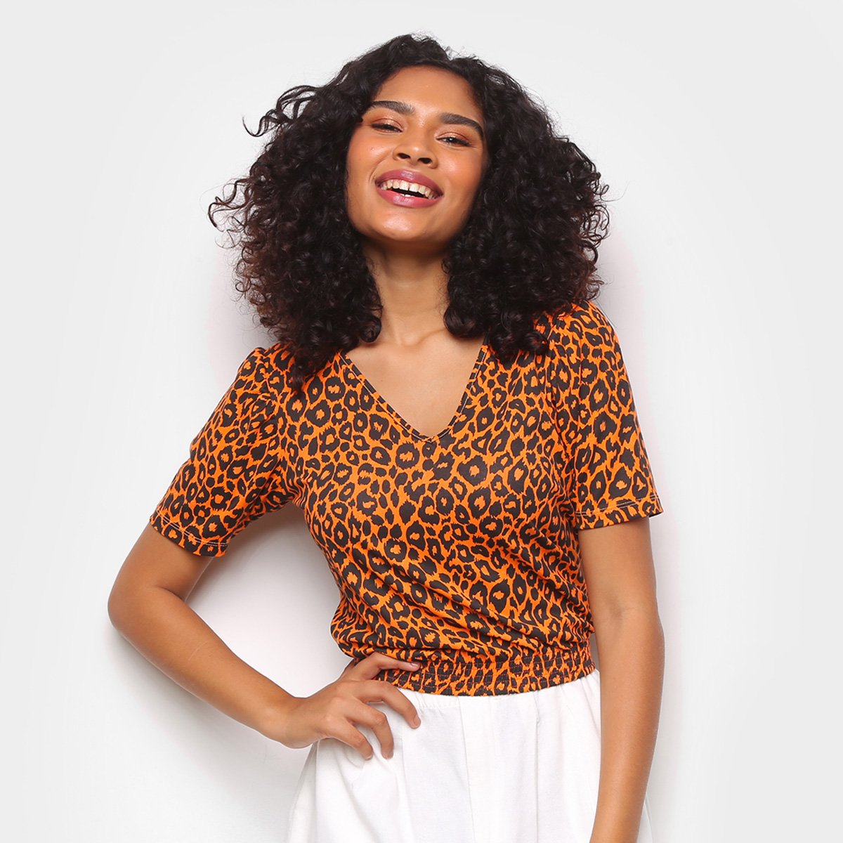 Blusa Volare Decote V. Managa Bufante Feminina - Onça Menor preço em Blusa Volare Decote V. Managa Bufante Feminina - Onça