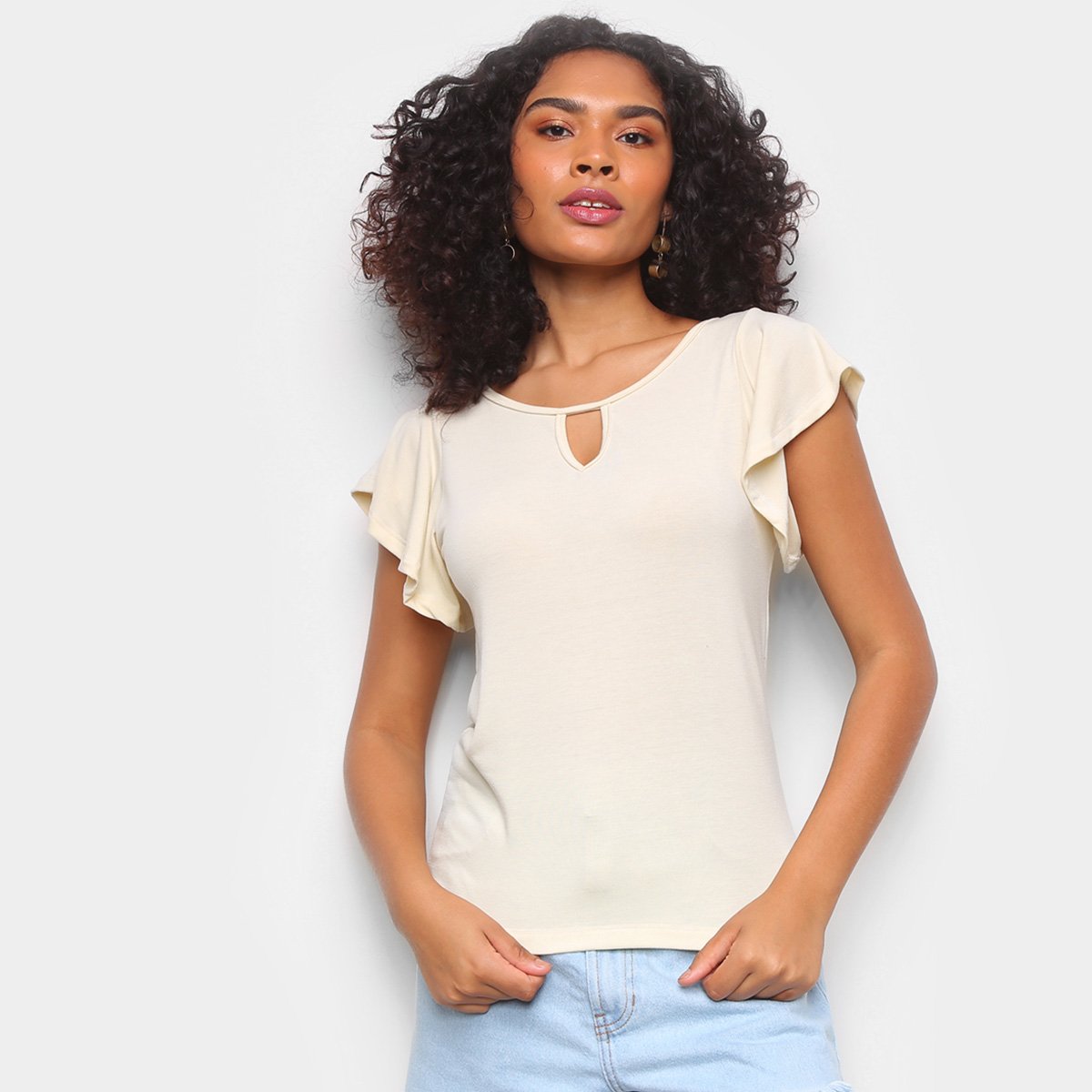 Blusa Volare Detalhe De Abertura No Decote Feminina - Off White Menor preço em Blusa Volare Detalhe De Abertura No Decote Feminina - Off White