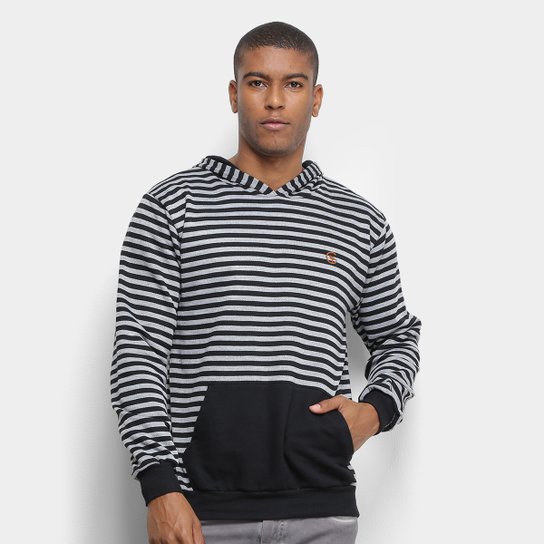 Blusão Costão Fashion Style Listrado C/ Capuz Masculino - Preto