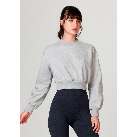 Blusão Em Moletom Peluciado Feminino Cropped - 060QN10EN3 - Cinza