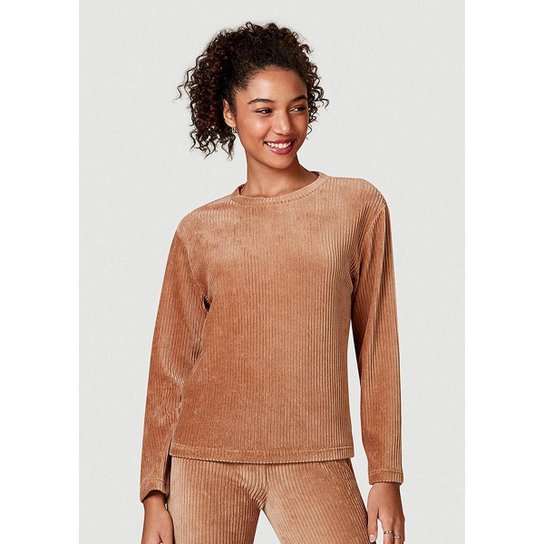 Blusão em Plush Canelado Hering Com Elastano Feminino - Nude