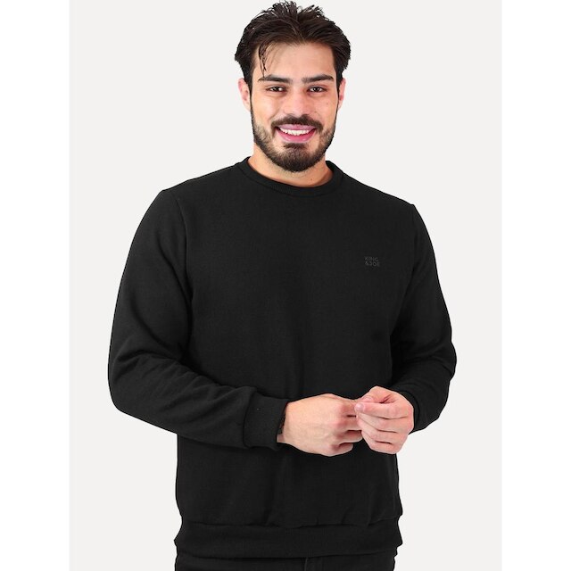 Blusão King & Joe Masculino Moletom Crewneck Logo Peito Preto MO26001 00003