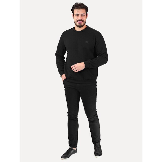 Blusão King & Joe Masculino Moletom Crewneck Logo Peito Preto MO26001 00003