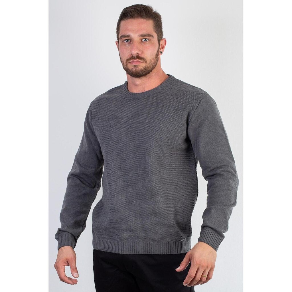 Blusão masculino de malha gola redonda 50003 - P - Chumbo