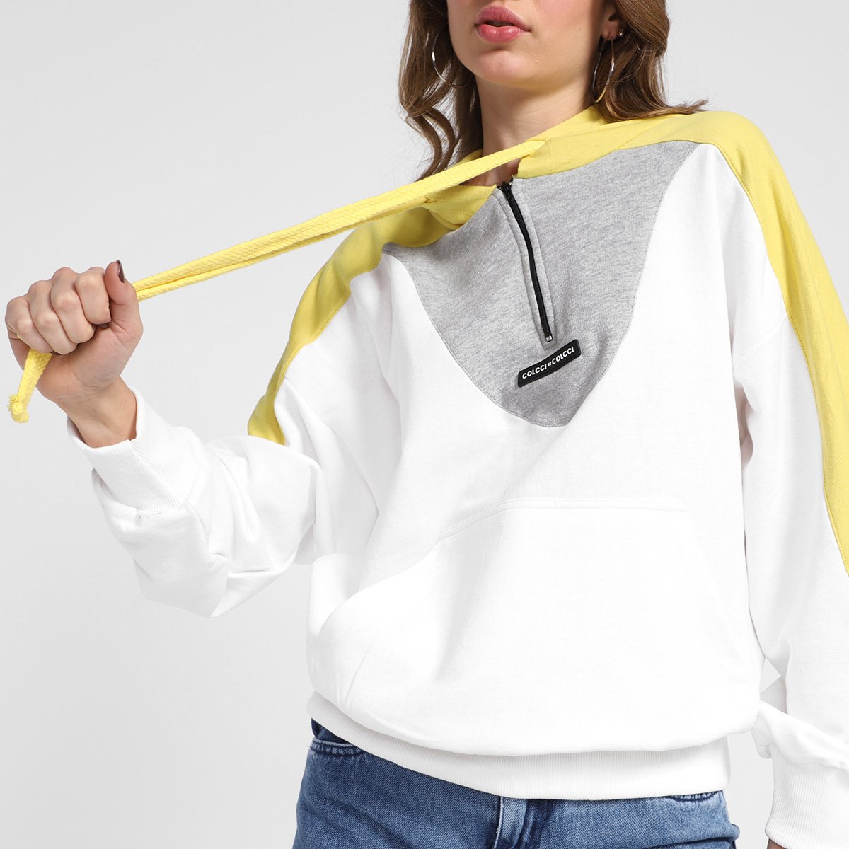 yellow reflective moletom com capuz