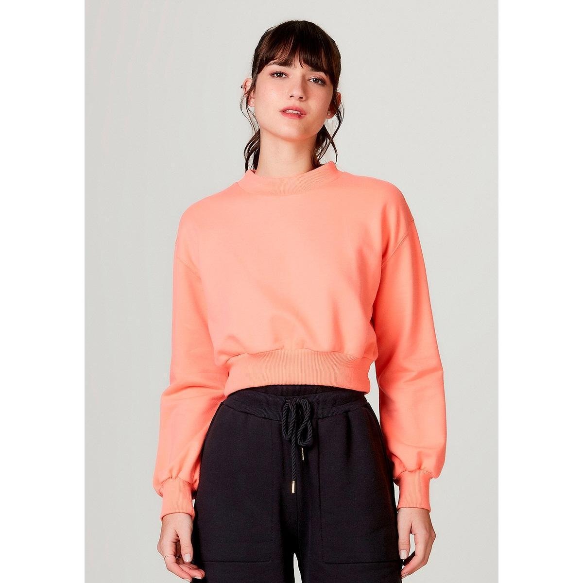 Menor preço em Blusão Moletom Cropped Em Algodão Hering Feminino - Laranja