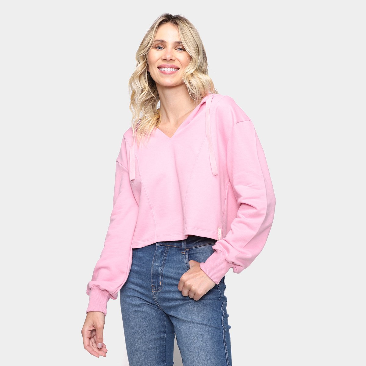 Blusão Moletom Dzarm Decote V E Capuz Feminino - Rosa Claro é ruim? Blusão Moletom Dzarm Decote V E Capuz Feminino - Rosa Claro é boa?