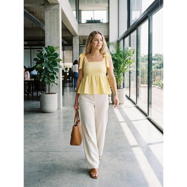 Blusinha Bata Feminina Peplum Alça Larga Amarrar Casual Corporativo Trabalho Escritório Elegante