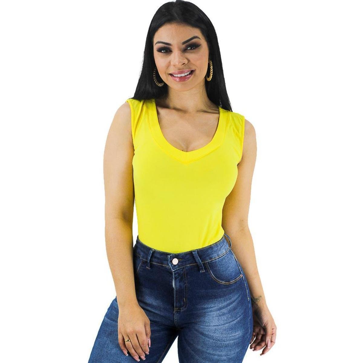 Body Básico Sem Costura Feminino Alírio - Amarelo Menor preço em Body Básico Sem Costura Feminino Alírio - Amarelo