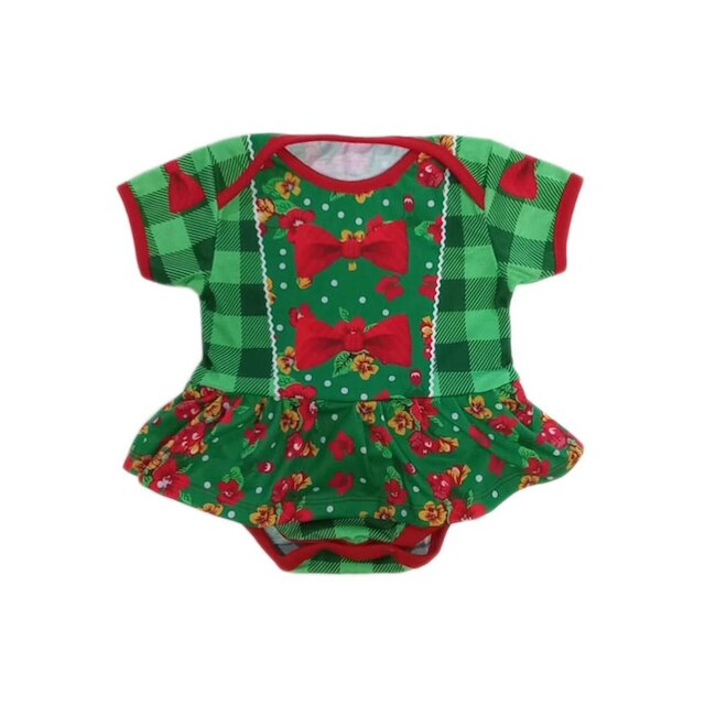 Body Bebê Com Sainha Temático Estampado Festa Junina Xadrez Verde