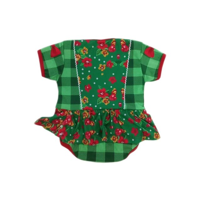 Body Bebê Com Sainha Temático Estampado Festa Junina Xadrez Verde