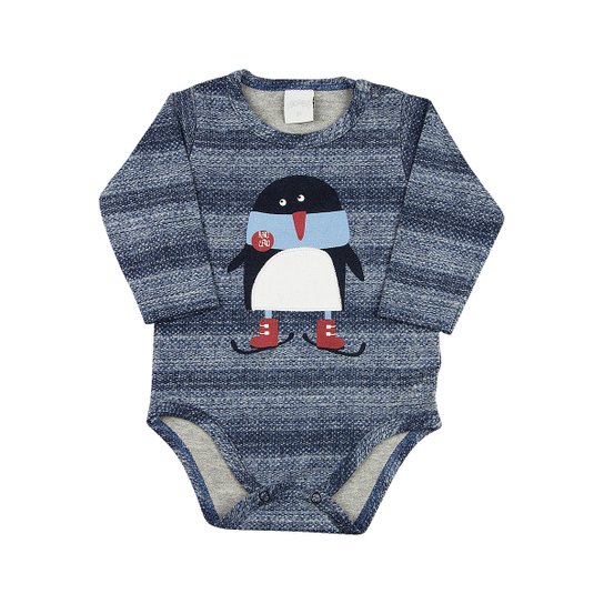 Body Bebê Malhão Ceramic Estampado Pinguim Ano Zero - Azul