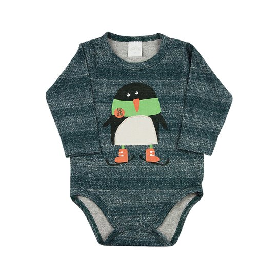 Body Bebê Malhão Ceramic Estampado Pinguim Ano Zero - Verde