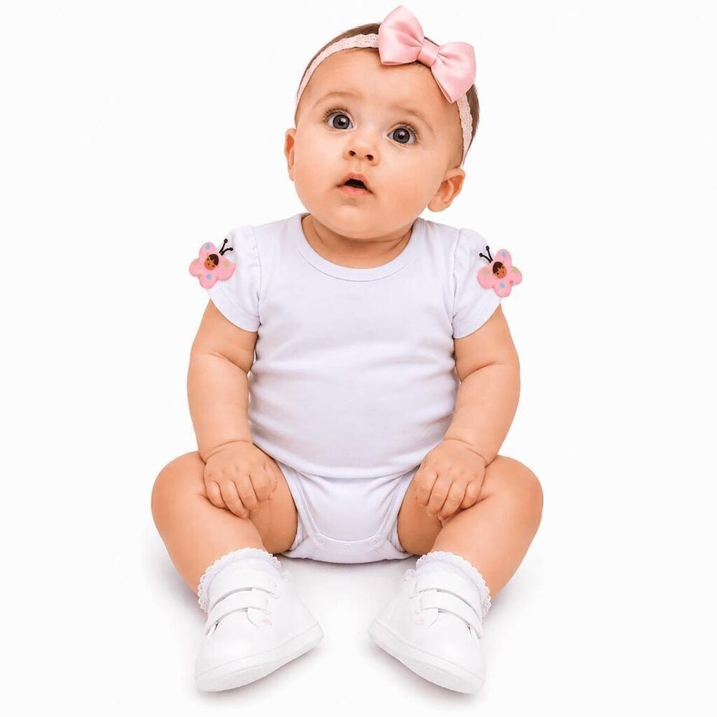 Body Bebê Menina Dia Bom Alphabeto Branco