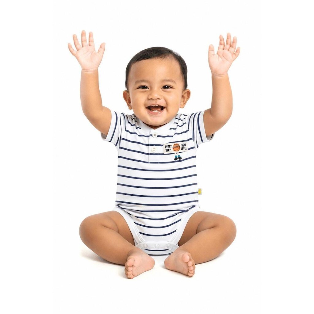 Body Bebê Menino Bolas Divertidas Alphabeto Branco e Marinho