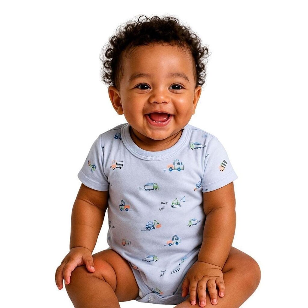 Body Bebê Menino Caminhões Alphabeto Branco