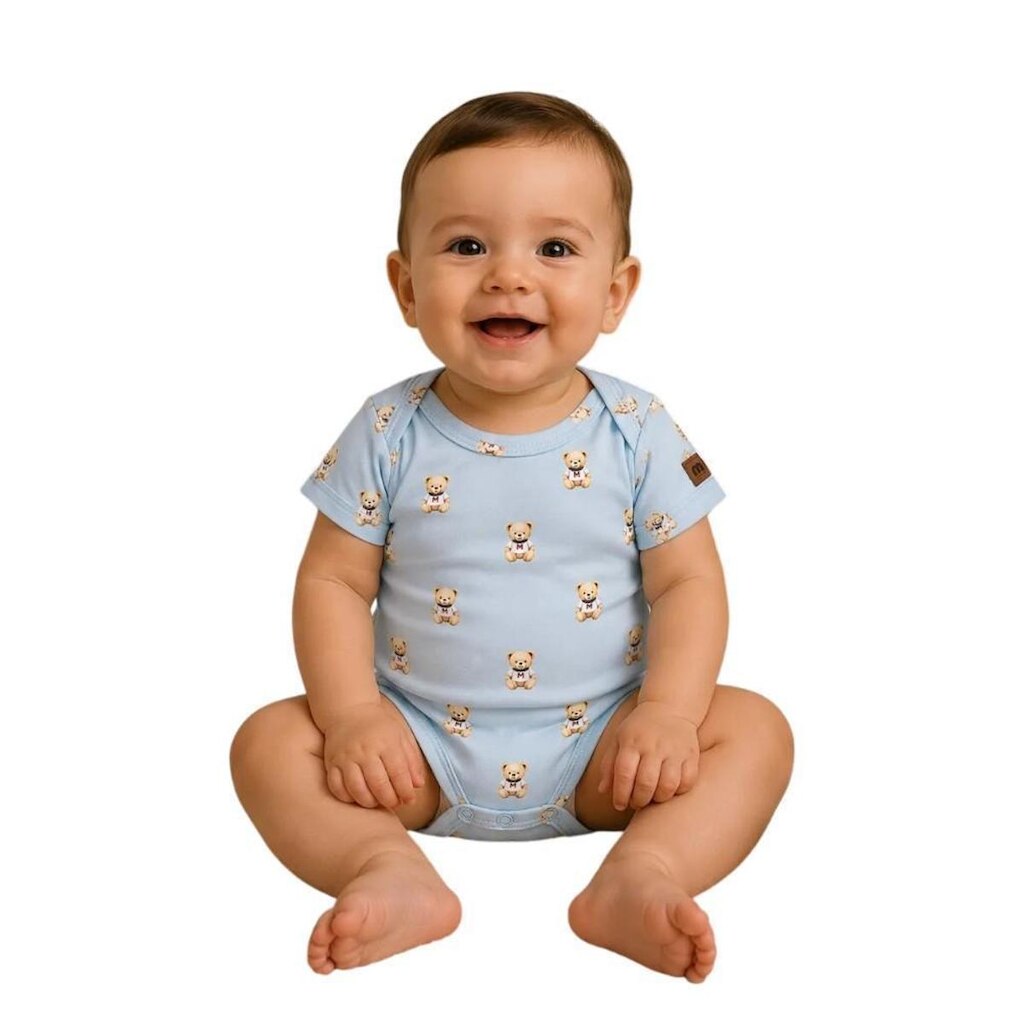 Body Bebê Menino Estampa Urso Cotton Azul Milon