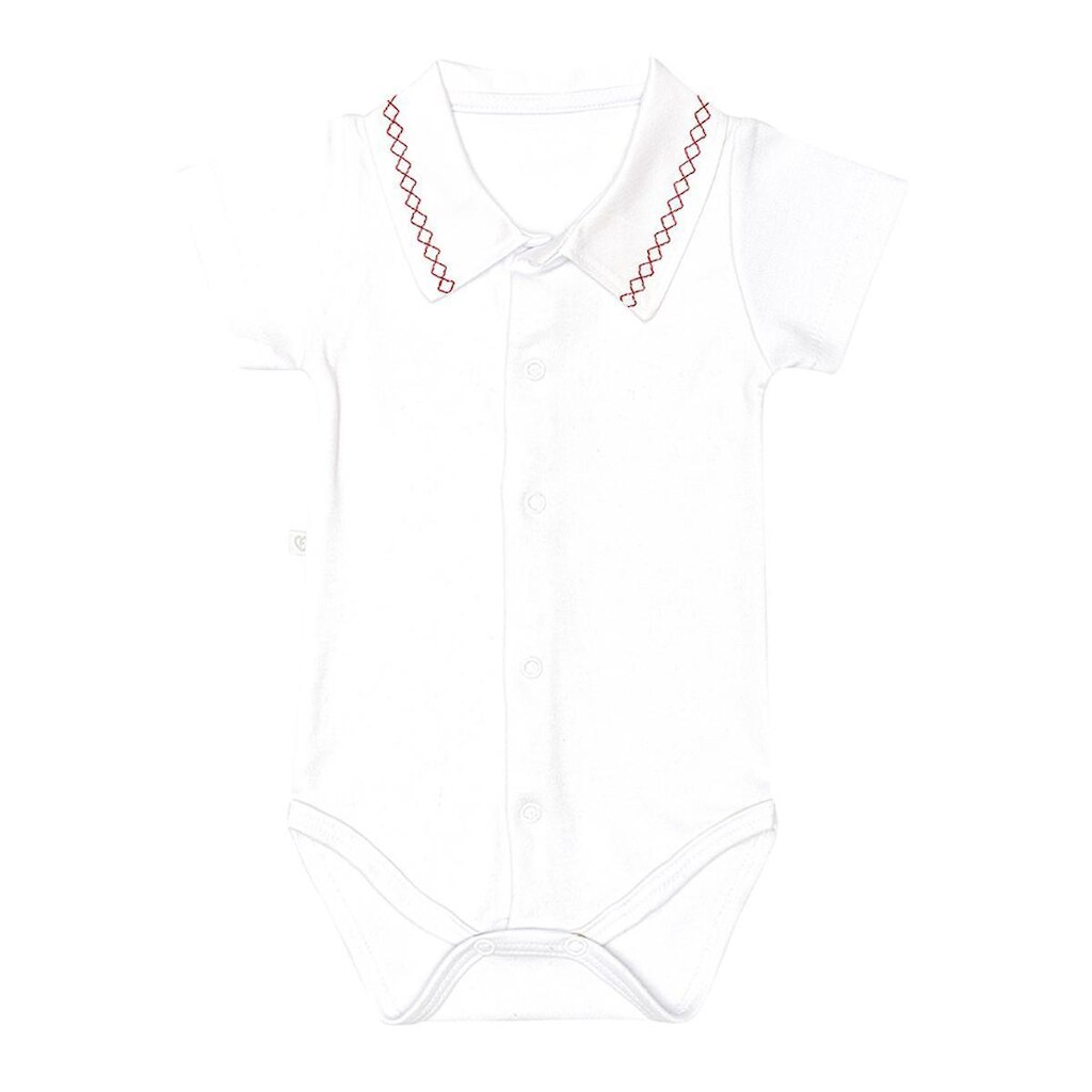 Body Bebê Menino Gola Polo Branco Detalhe Vermelho Fofinho