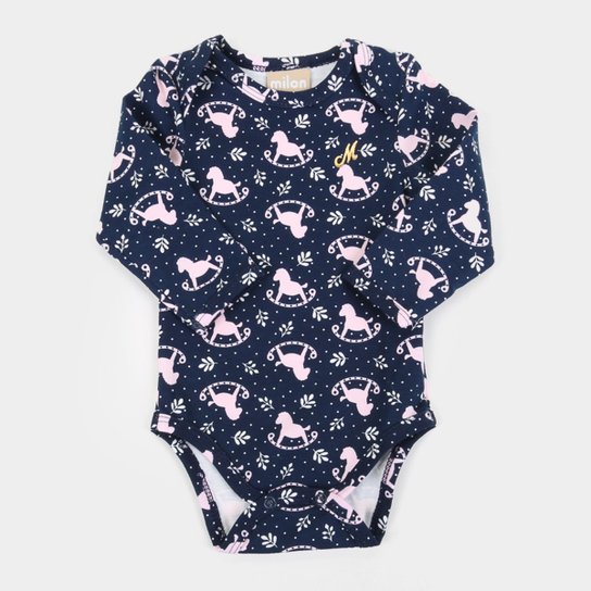 Body Bebê Milon Manga Longa Feminino - Marinho+Rosa